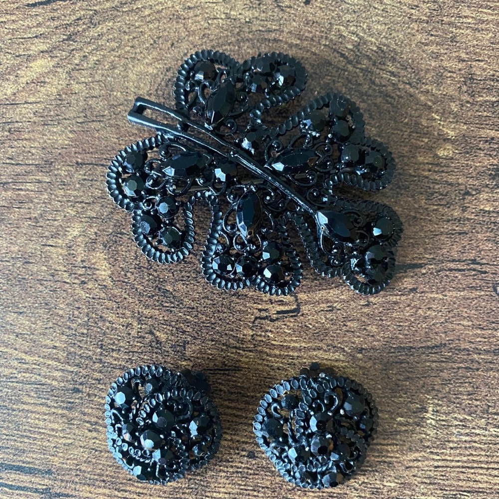 Vintage clip on earrings and brooch